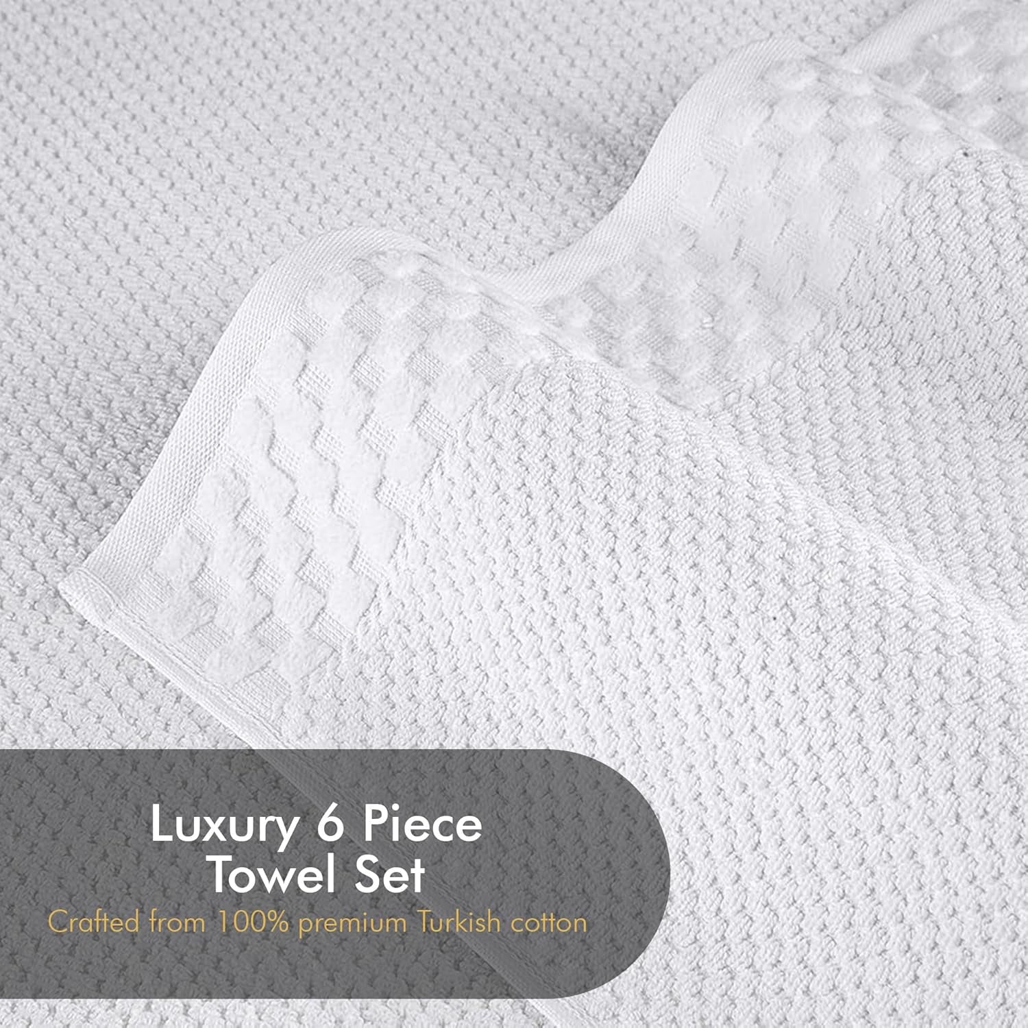 - Soft Textured and Quick Dry - 6 Piece Luxury White Towels for Bathroom - 100% Turkish Cotton - 2 Bath Towels, 2 Washcloths and 2 Hand Towels Set