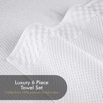 - Soft Textured and Quick Dry - 6 Piece Luxury White Towels for Bathroom - 100% Turkish Cotton - 2 Bath Towels, 2 Washcloths and 2 Hand Towels Set