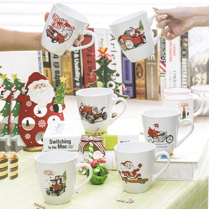 Coffee Mugs Set of 6 Large-Sized 16 Ounce Christmas Holiday Ceramic Mug - Holiday Coffee Mug Funny Novelty Mugs Decorative Christmas Gift, Christmas White