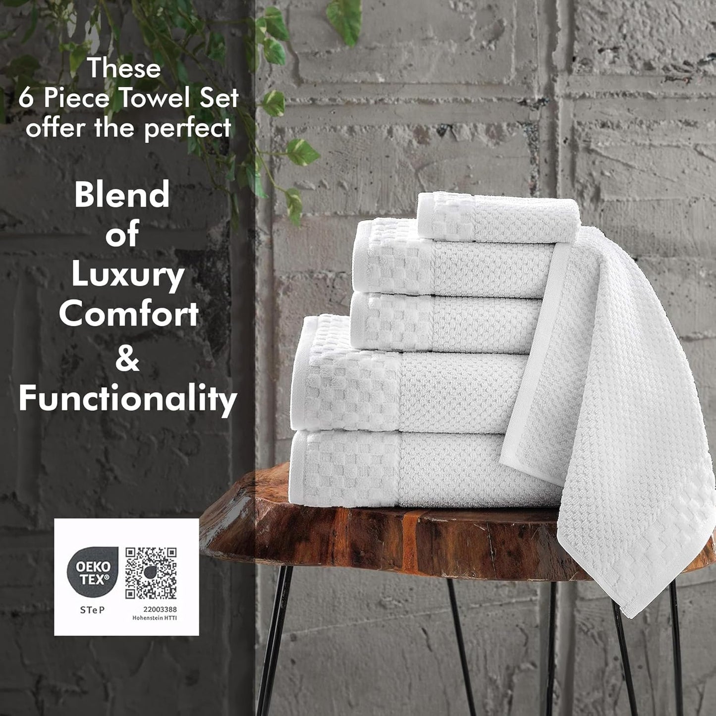 - Soft Textured and Quick Dry - 6 Piece Luxury White Towels for Bathroom - 100% Turkish Cotton - 2 Bath Towels, 2 Washcloths and 2 Hand Towels Set