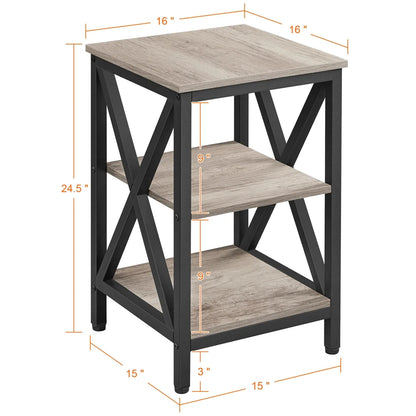 3 Tier X Frame Side Table for Living Room, Gray