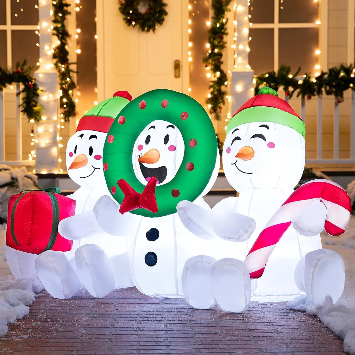 6 FT Christmas Inflatables Snowman Outdoor Decorations,Long Snowman with Campfire Christmas Blow Ups Yard with Built-In Leds for Holiday Party Garden Lawn Decor