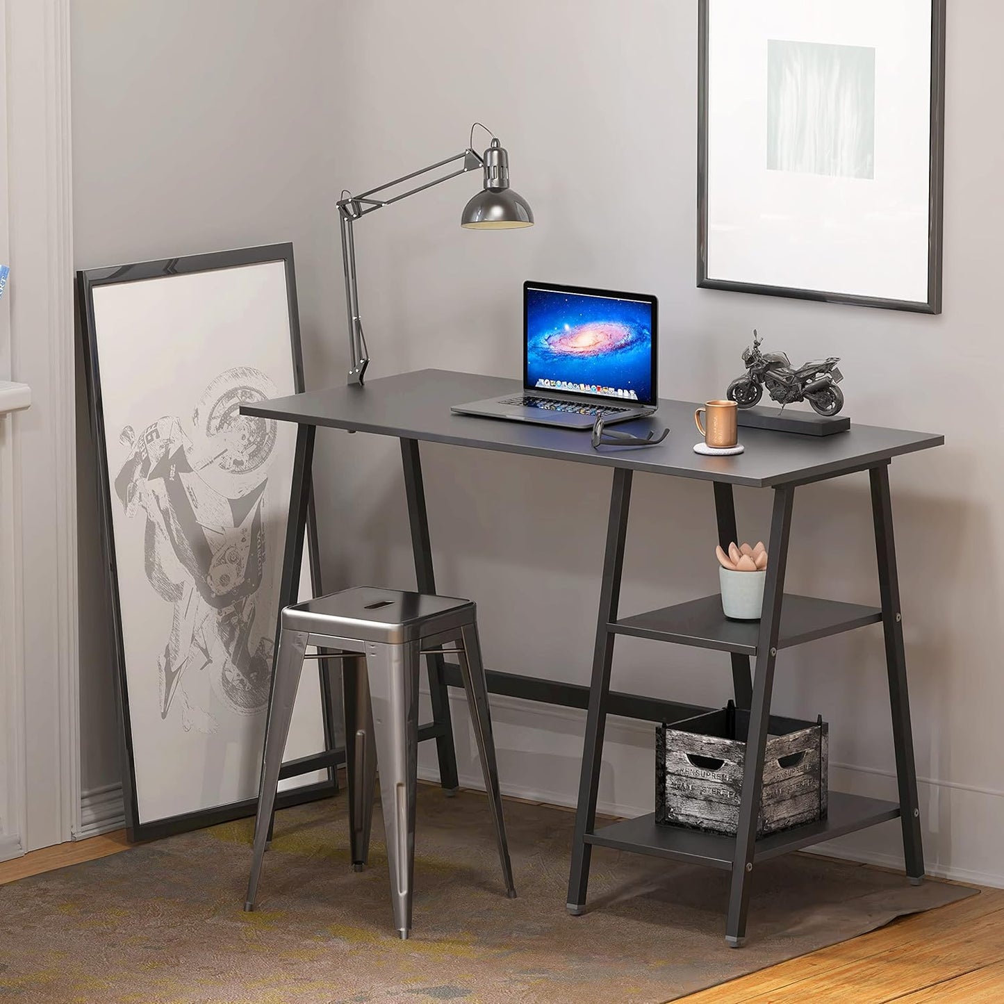 Trestle Home Office Computer Desk, Black