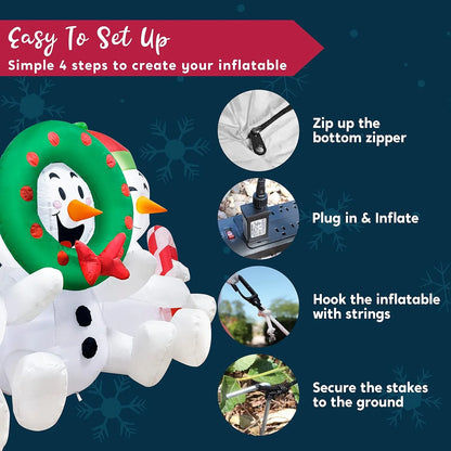 6 FT Christmas Inflatables Snowman Outdoor Decorations,Long Snowman with Campfire Christmas Blow Ups Yard with Built-In Leds for Holiday Party Garden Lawn Decor