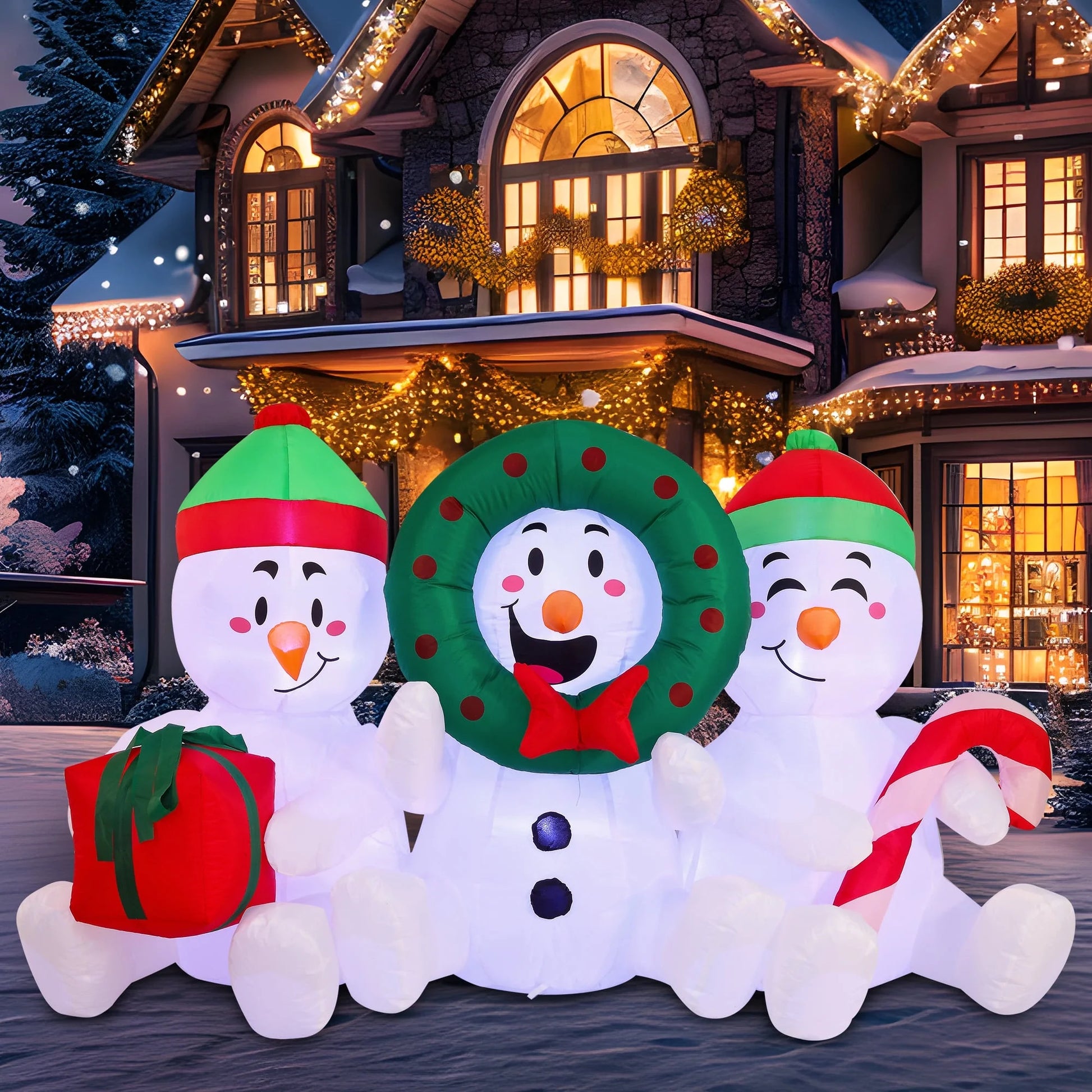 6 FT Christmas Inflatables Snowman Outdoor Decorations,Long Snowman with Campfire Christmas Blow Ups Yard with Built-In Leds for Holiday Party Garden Lawn Decor