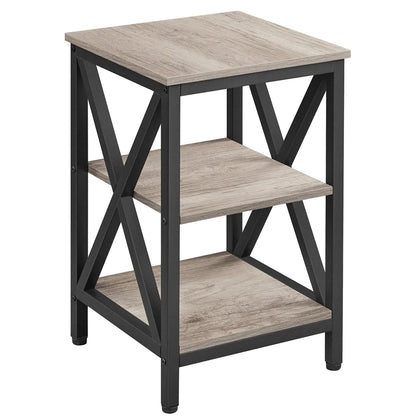 3 Tier X Frame Side Table for Living Room, Gray