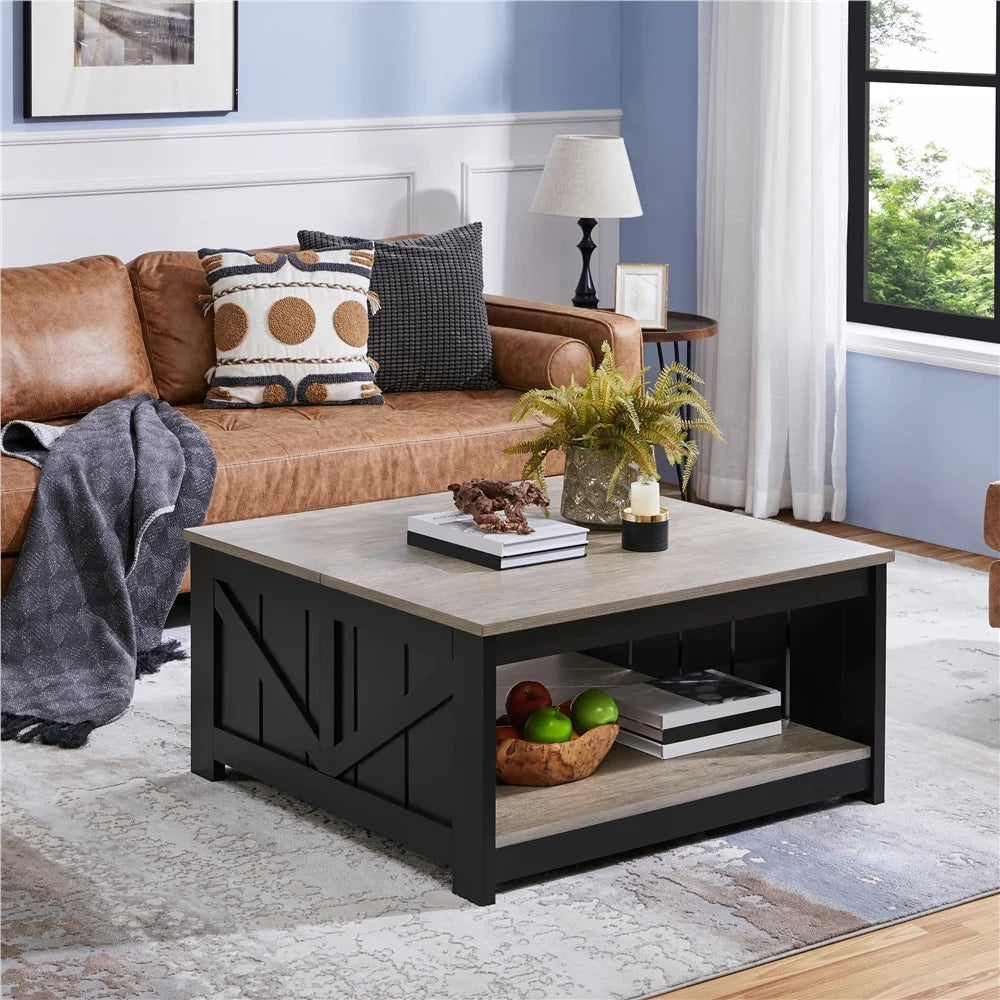 Smile Mart Modern Wooden Square Coffee Table with Storage Shelf for Living Room, Gray